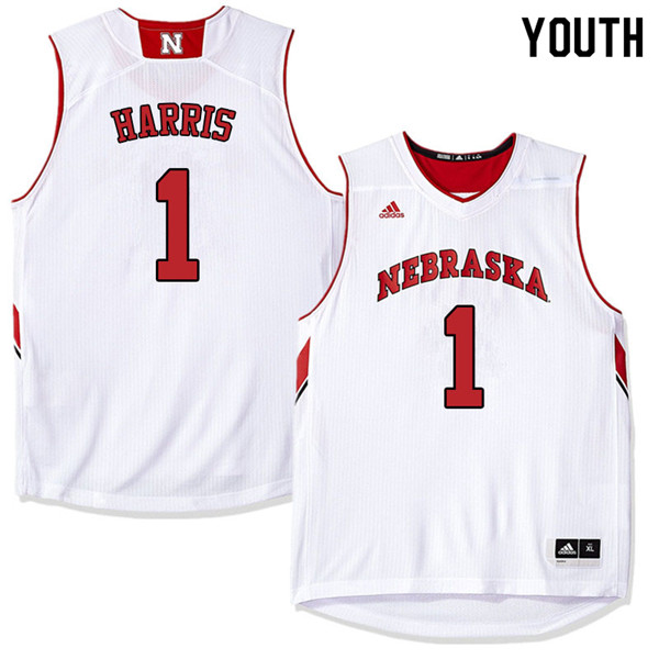Youth Nebraska Cornhuskers #1 Amir Harris College Basketball Jerseys Sale-White - Click Image to Close